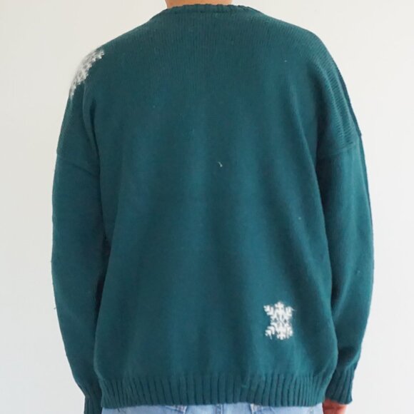 Ceau Mar Teal Wool Angora Snowflake Knit Sweater Cabincore Retro Aesthetic XL - Picture 2 of 10